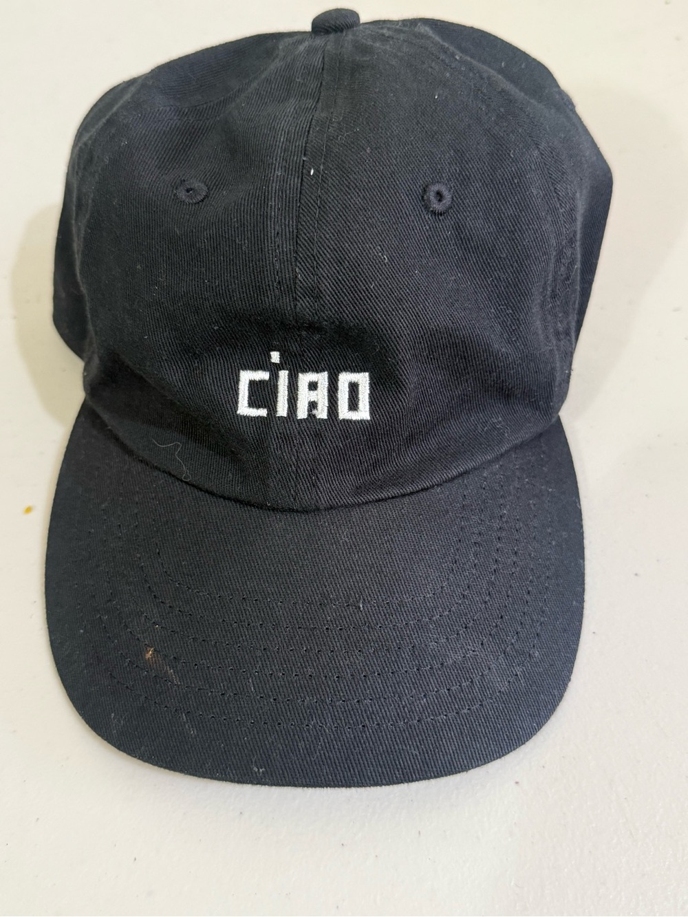 Clare V Black Cap with White 'CIAO' Embroidery